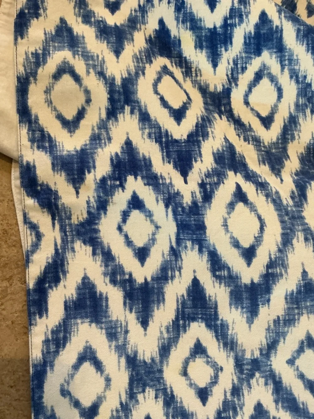 Williams Sonoma Blue and White Ikat Table Runner 15” by 106